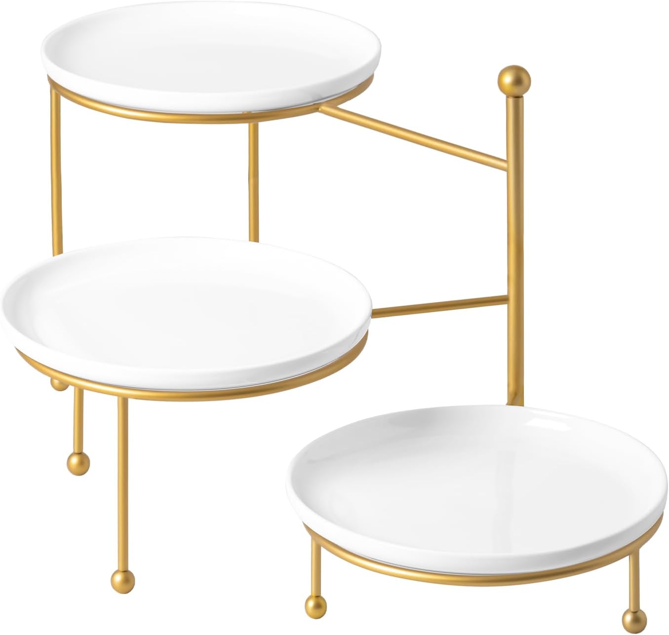 Kanwone 3 Tiered Serving Stand with White Porcelain Plates, 10" Round Tray, Dessert Table Display Set, Black Metal Stand, Versatile & Durable