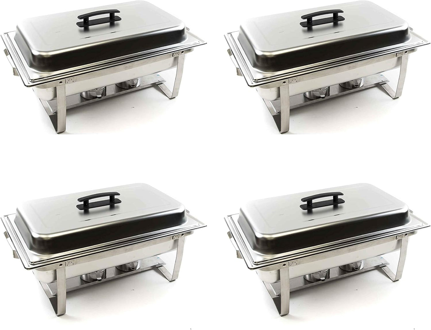 Alpha Living 4 Pack Chafing Dish Full Set – Stainless Steel Catering Chafer with Lids, Pans & Fuel Holders – Buffet Food Warmers for Parties, Events & Weddings – Alpine Gray Handles
