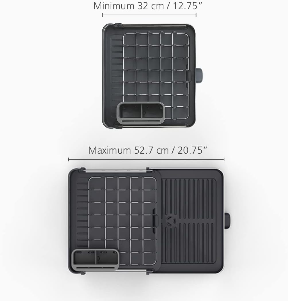 Joseph Joseph Extendable Dish Drying Rack with Dual Parts - Stainless Steel, Non-Scratch, Movable Utensil Drainer & Drainage Spout, Gray