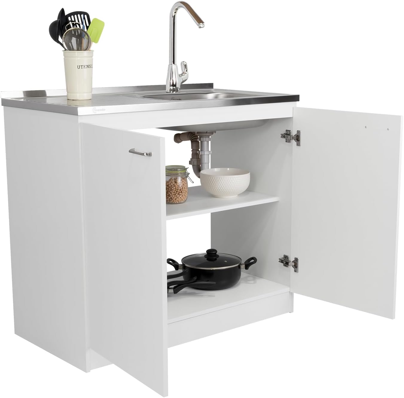 Tuhome Napoles Utility Kitchen Sink, Storage Cabinet with Shelf and Double Doors – All-in-One Kitchen Sink Cabinet for Home or Laundry