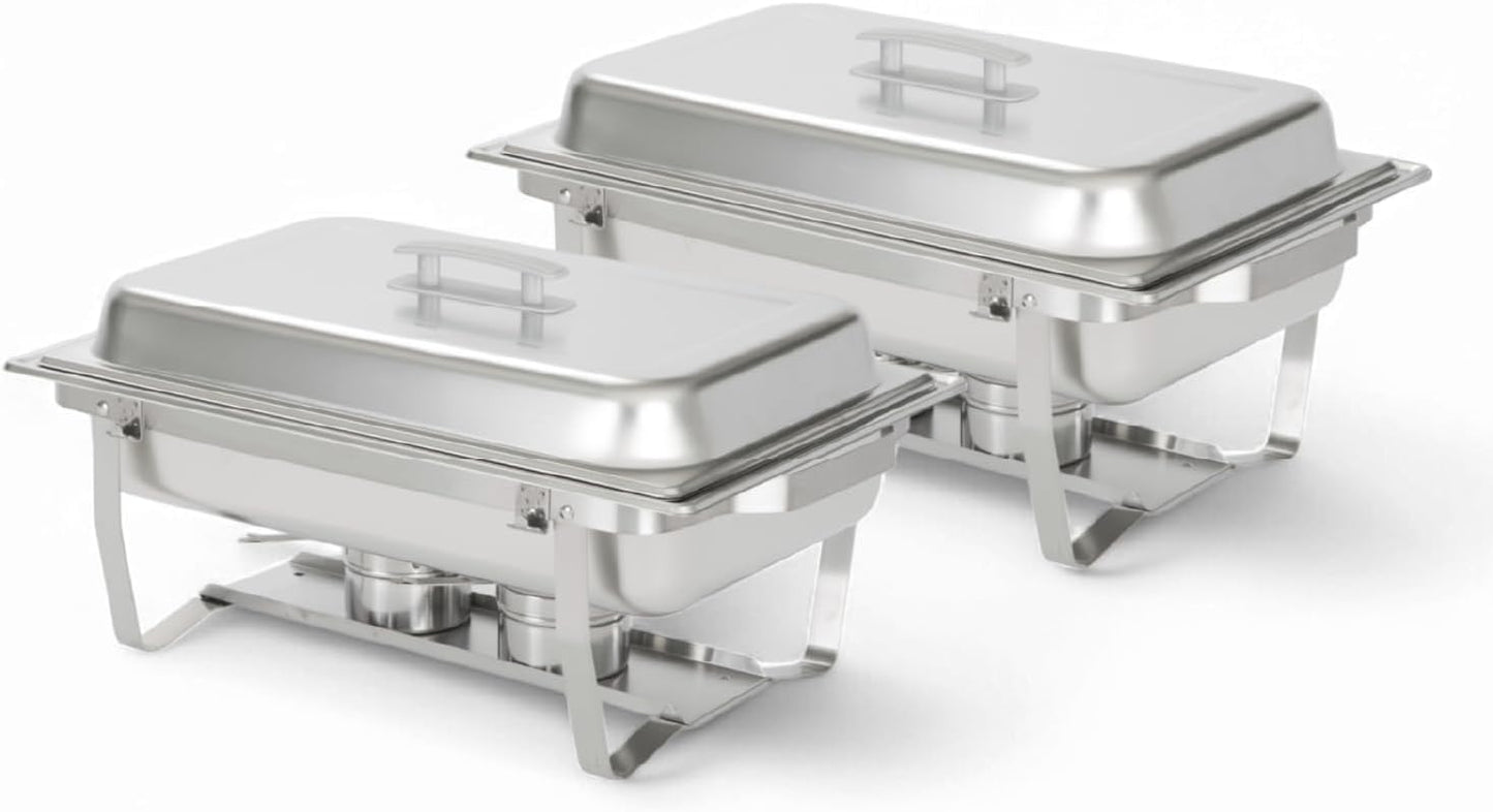 Alpha Living 4 Pack Chafing Dish Full Set – Stainless Steel Catering Chafer with Lids, Pans & Fuel Holders – Buffet Food Warmers for Parties, Events & Weddings – Alpine Gray Handles