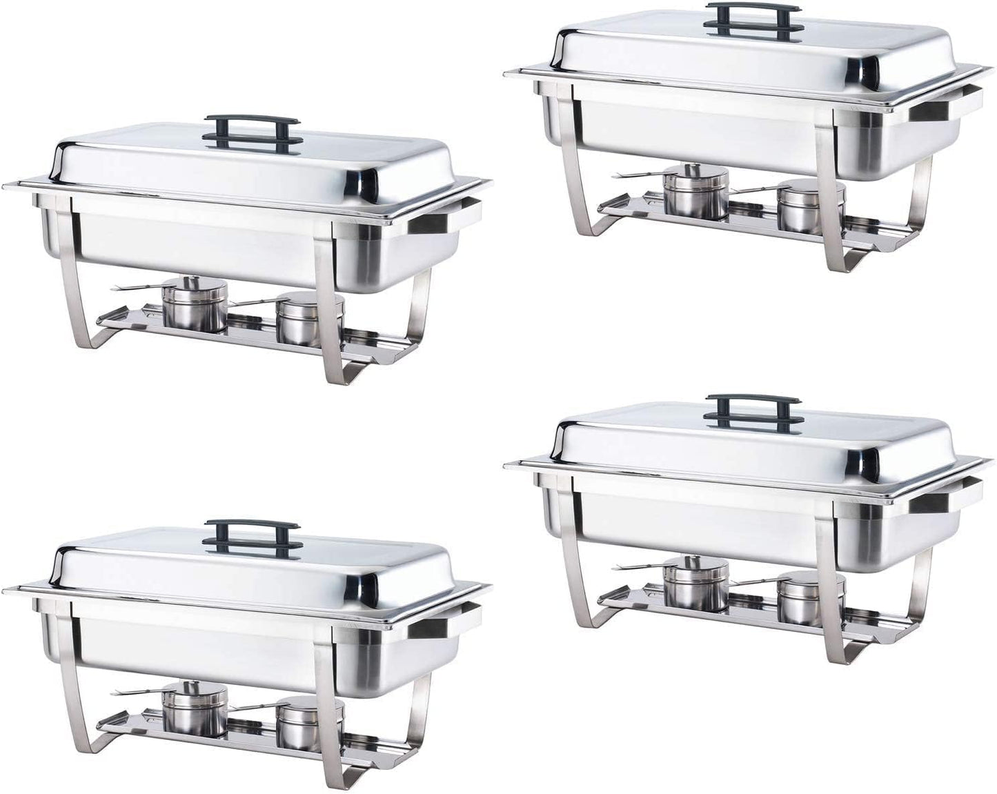 Alpha Living 4 Pack Chafing Dish Full Set – Stainless Steel Catering Chafer with Lids, Pans & Fuel Holders – Buffet Food Warmers for Parties, Events & Weddings – Alpine Gray Handles