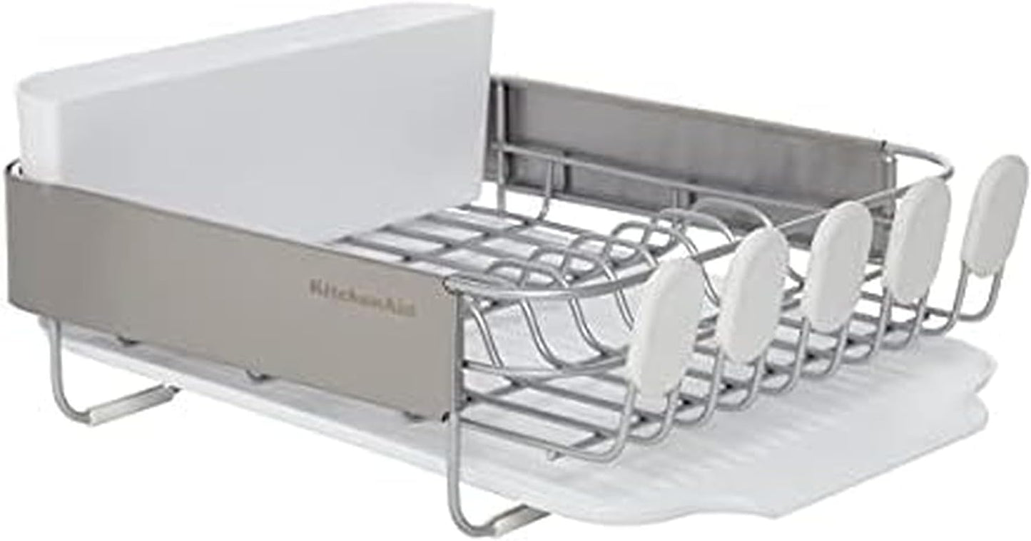 KitchenAid Compact, Space Saving Rust Resistant Dish Rack, with Angled Self Draining Drain Board and Removable Flatware Caddy, 16.06-Inch, Gray