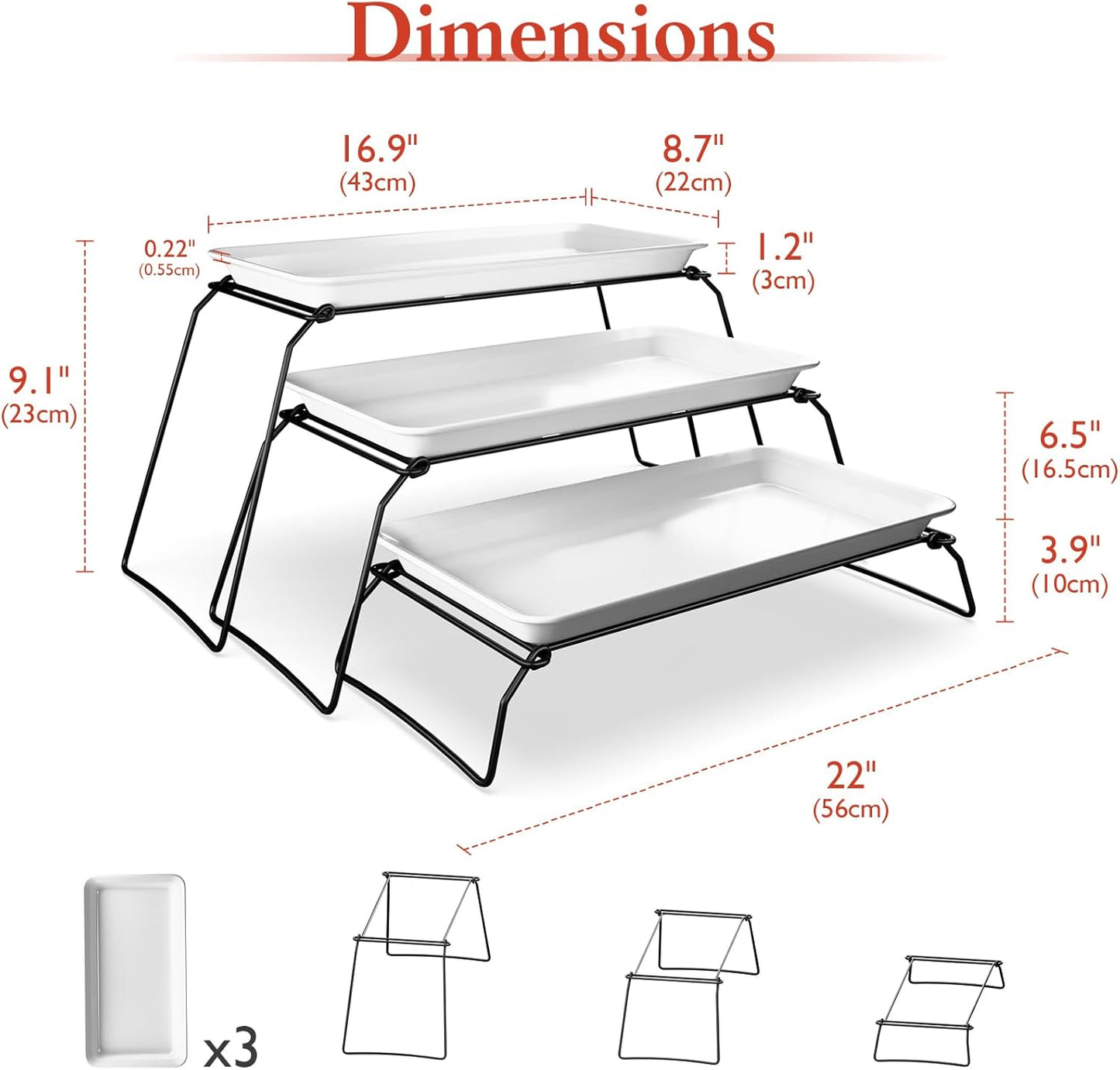 Extra Large 3-Tier Melamine Serving Tray Set and Cupcake Stand for Party Events, 17" Platters with Tiered Stand, Holds 63 Cupcakes, Food, Dessert, and Fruit – Black