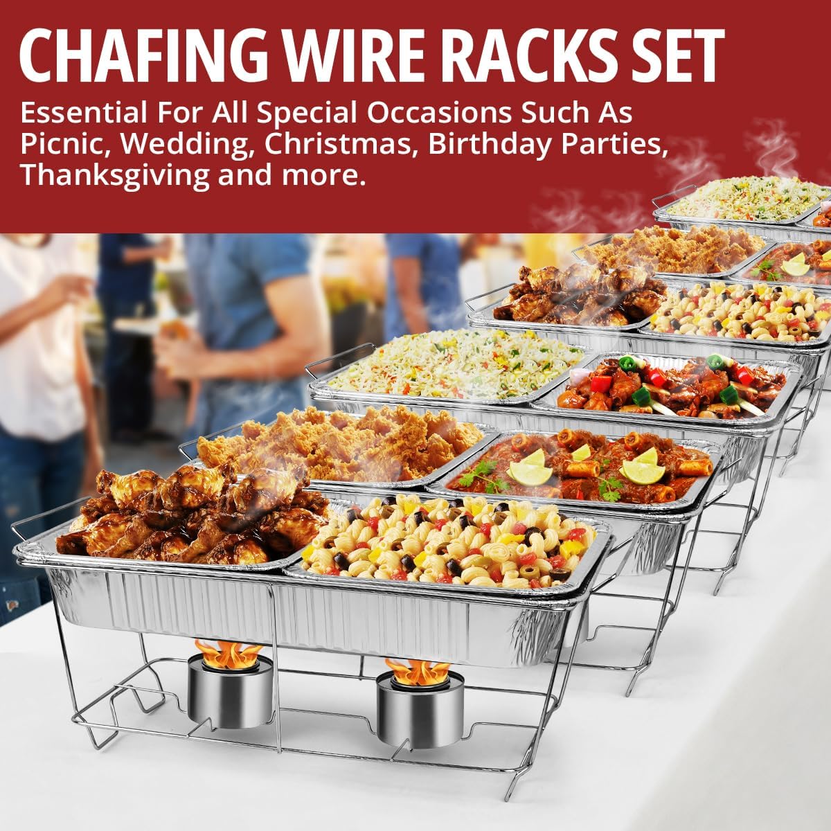 COMFICOVE 6 Pack Chafing Wire Rack Buffet Stand Chrome Frame for Events, Parties, Wedding, & Birthday Party Catering, Full Size Chafing Stand for Dish Serving Trays, Food Warmer Catering Supplies