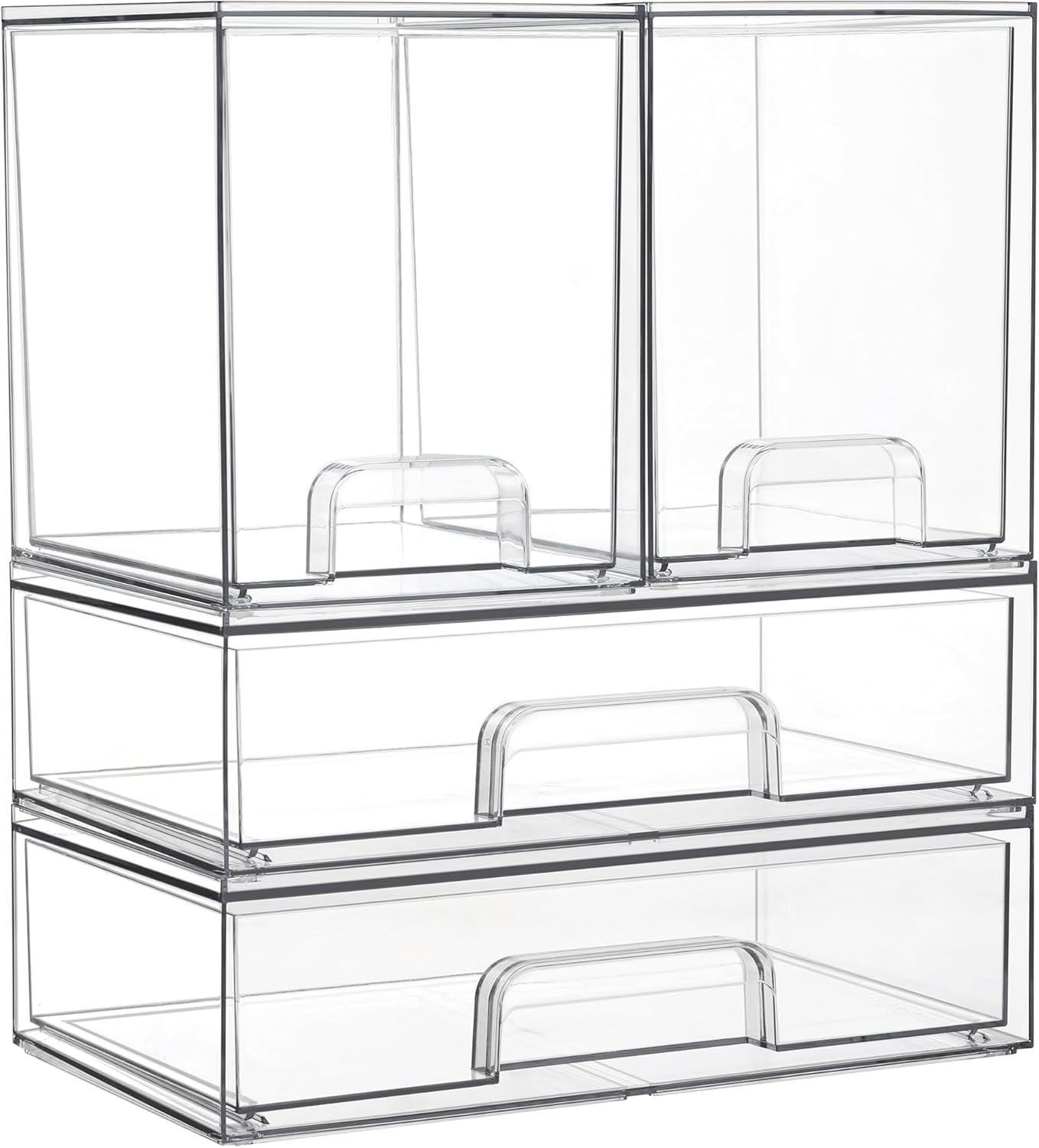 Vtopmart Stackable Storage Drawers Set of 5, Clear Plastic Organizer Bins for Baby Bottle, Beauty Supplies Storage, Ideal for Kichen Countertop, Vanity, Bathroom, Cabinet, Pantry Organization