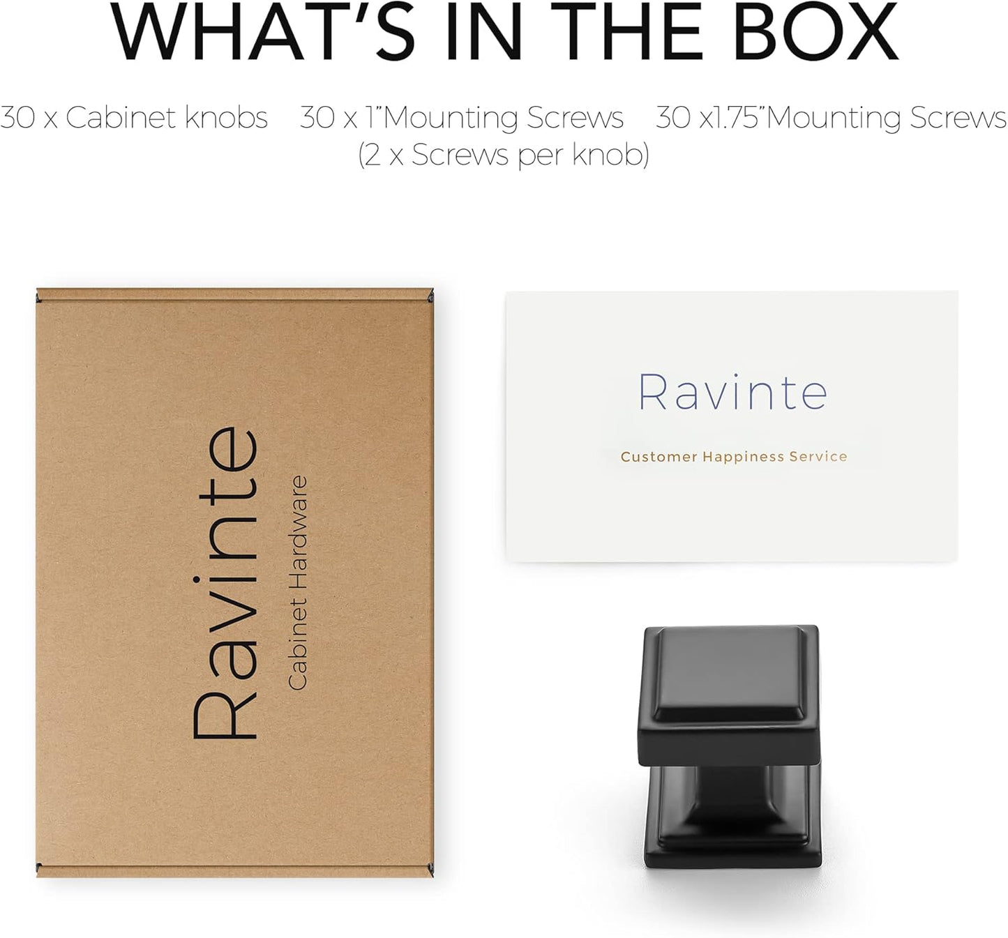 Ravinte 30 Pack Matte Black Square Kitchen Cabinet Knobs,Zinc Solid Drawer Pulls,Farmouse Cabinet Handles for Cupboard, Dresser, Closet and Bathroom, Modern Cabinet Hardware for Cabinets