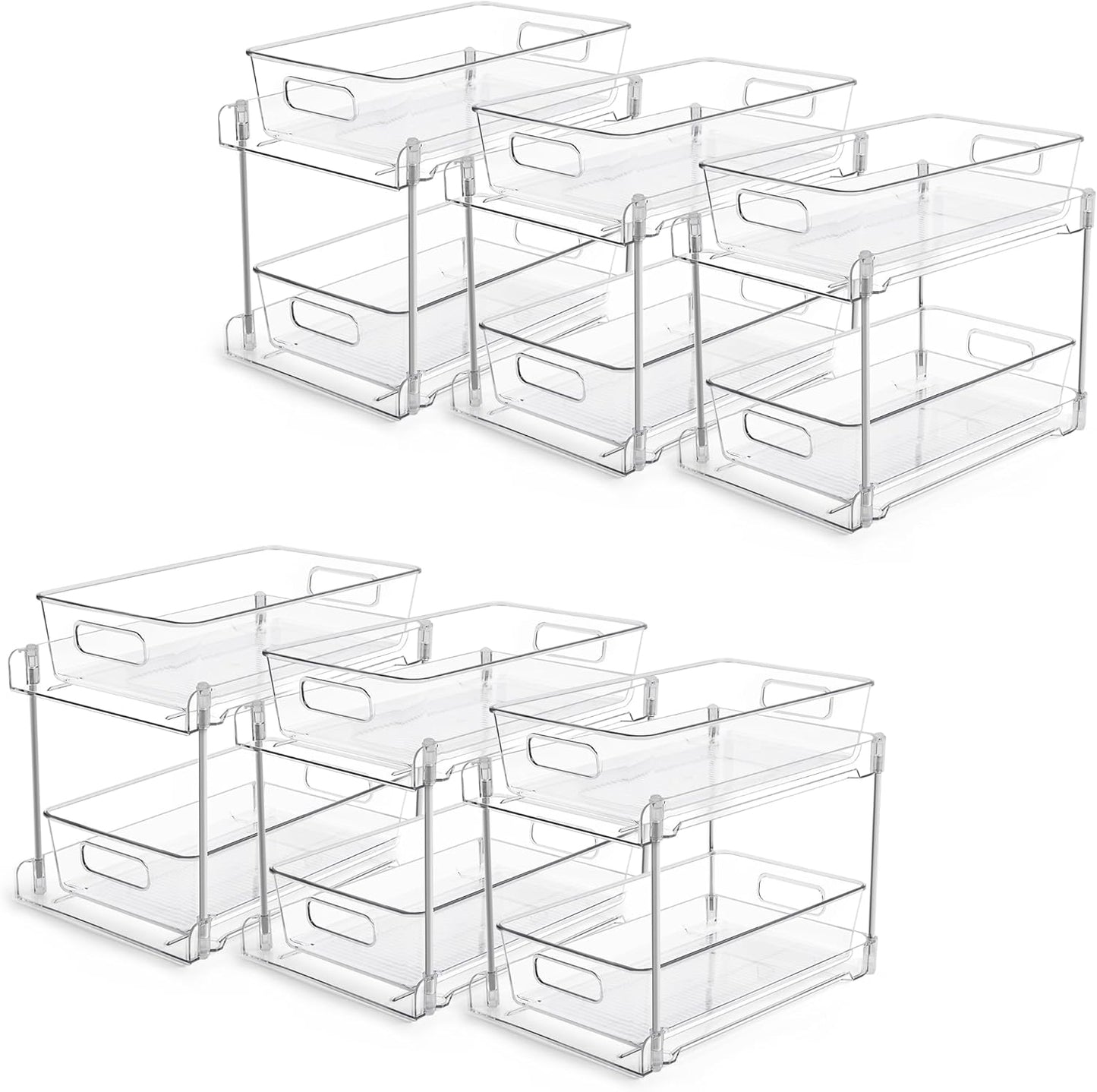 Vtopmart 4 Pack 2 Tier Bathroom Under Sink Organizers and Storage, Clear Kitchen Pantry Organization, Pull Out Medicine Cabinet Organizer with Movable Dividers