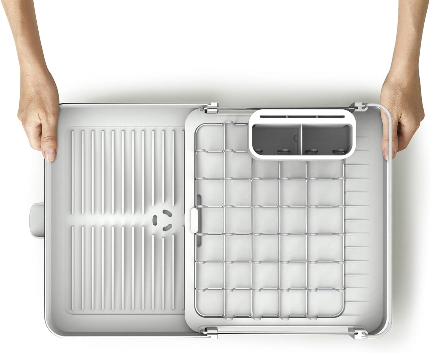 Joseph Joseph Extend Steel Expandable Dish Drying Rack with Removable Cutlery Holder Swivel Draining Spout, Stainless Steel