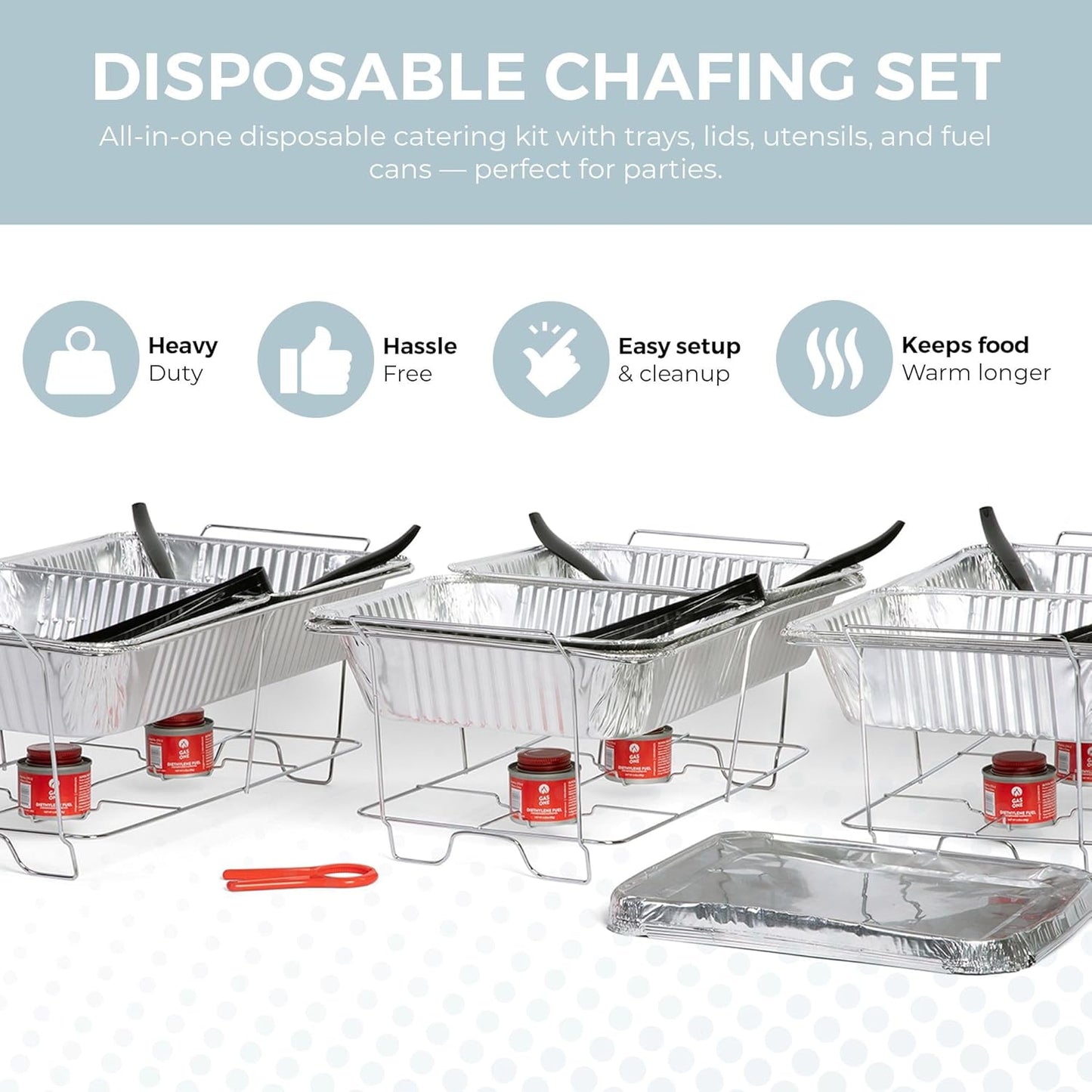 Large Full Size 33-Pcs Disposable Chaffing Buffet with-Covers, Utensils, Fuel Cans – Premium Chafing Dish Set for Events, Parties, Catering