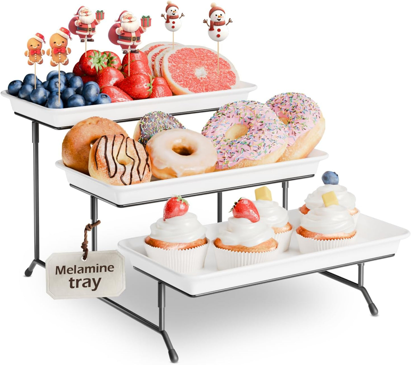 Extra Large 3-Tier Melamine Serving Tray Set and Cupcake Stand for Party Events, 17" Platters with Tiered Stand, Holds 63 Cupcakes, Food, Dessert, and Fruit – Black