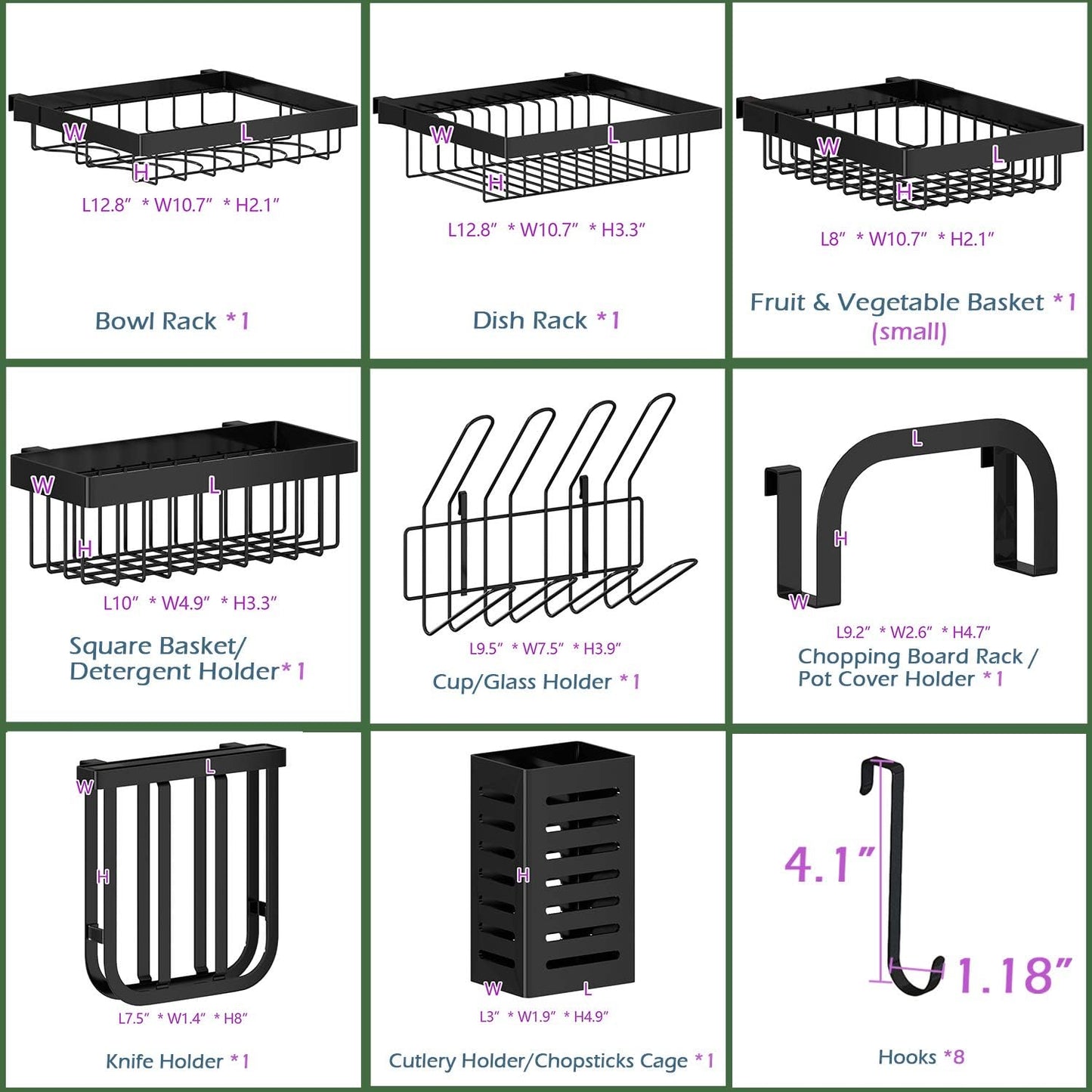 PUSDON Over Sink Dish Drying Rack Stainless Steel, Adjustable Large Dish Drainer for Storage Kitchen Organization Black 2 Tier - Standard(26"-38")