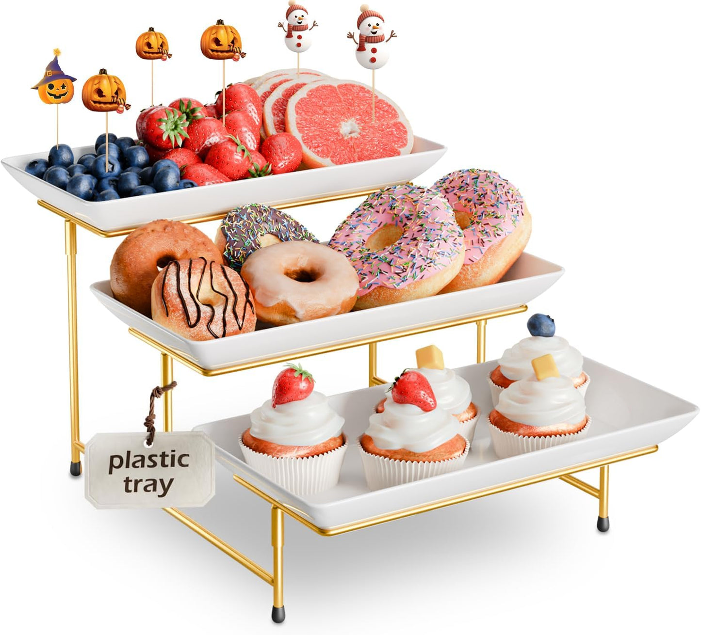 Extra Large 3-Tier Melamine Serving Tray Set and Cupcake Stand for Party Events, 17" Platters with Tiered Stand, Holds 63 Cupcakes, Food, Dessert, and Fruit – Black