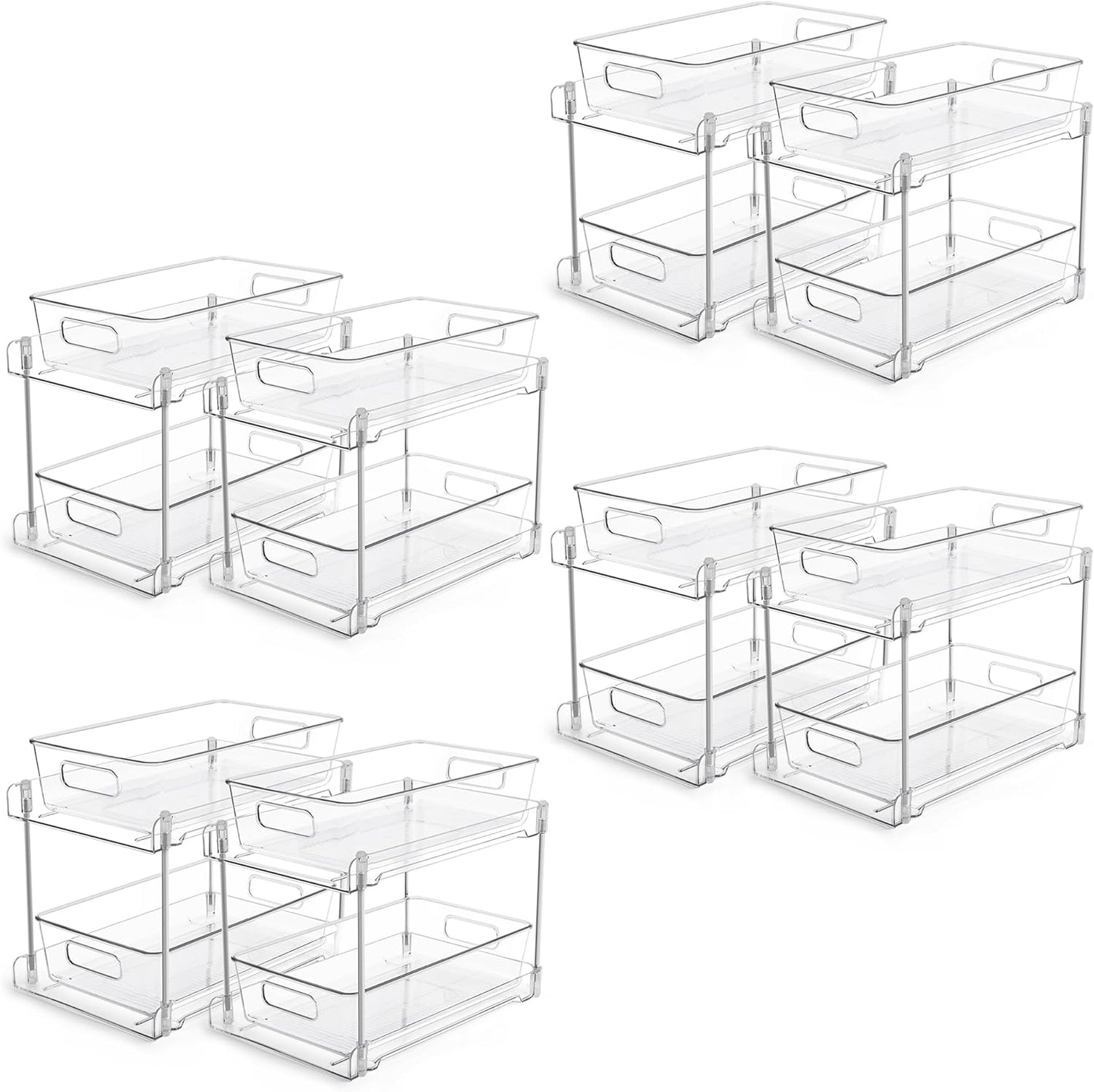 Vtopmart 4 Pack 2 Tier Bathroom Under Sink Organizers and Storage, Clear Kitchen Pantry Organization, Pull Out Medicine Cabinet Organizer with Movable Dividers