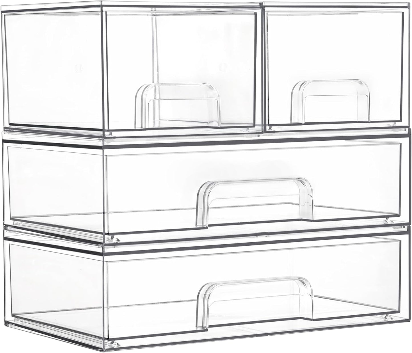 Vtopmart Stackable Storage Drawers Set of 5, Clear Plastic Organizer Bins for Baby Bottle, Beauty Supplies Storage, Ideal for Kichen Countertop, Vanity, Bathroom, Cabinet, Pantry Organization