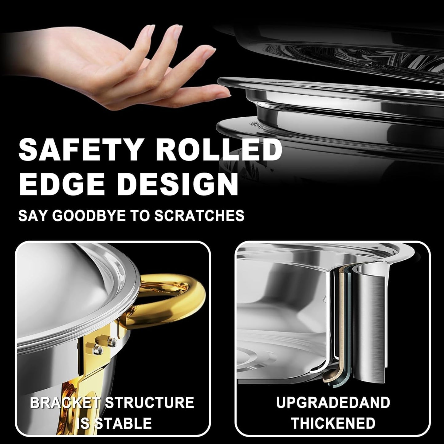 Chafing Dishes for Buffet 4 Pack, 6QT Round Chafing Dishes for Buffet [Elegant Gold and Silver Colors] Stainless Steel Chafing Dish Buffet Set for Any Party