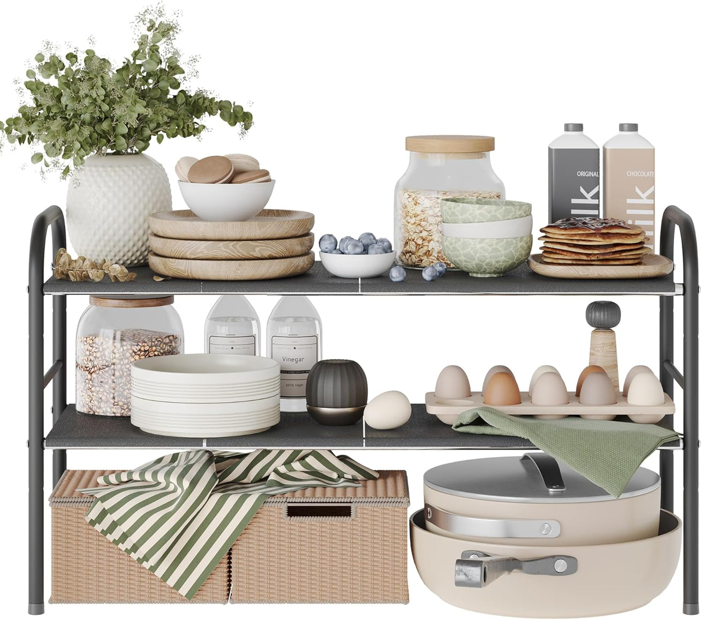 NETEL 2 Pack Under Sink Organizers and Storage,Expandable Under Cabinet Organizer Shelf with 8 Removable Panels,Expandable Shelf for Cupboard,Kitchen,Bathroom,Shoe Storage Rack