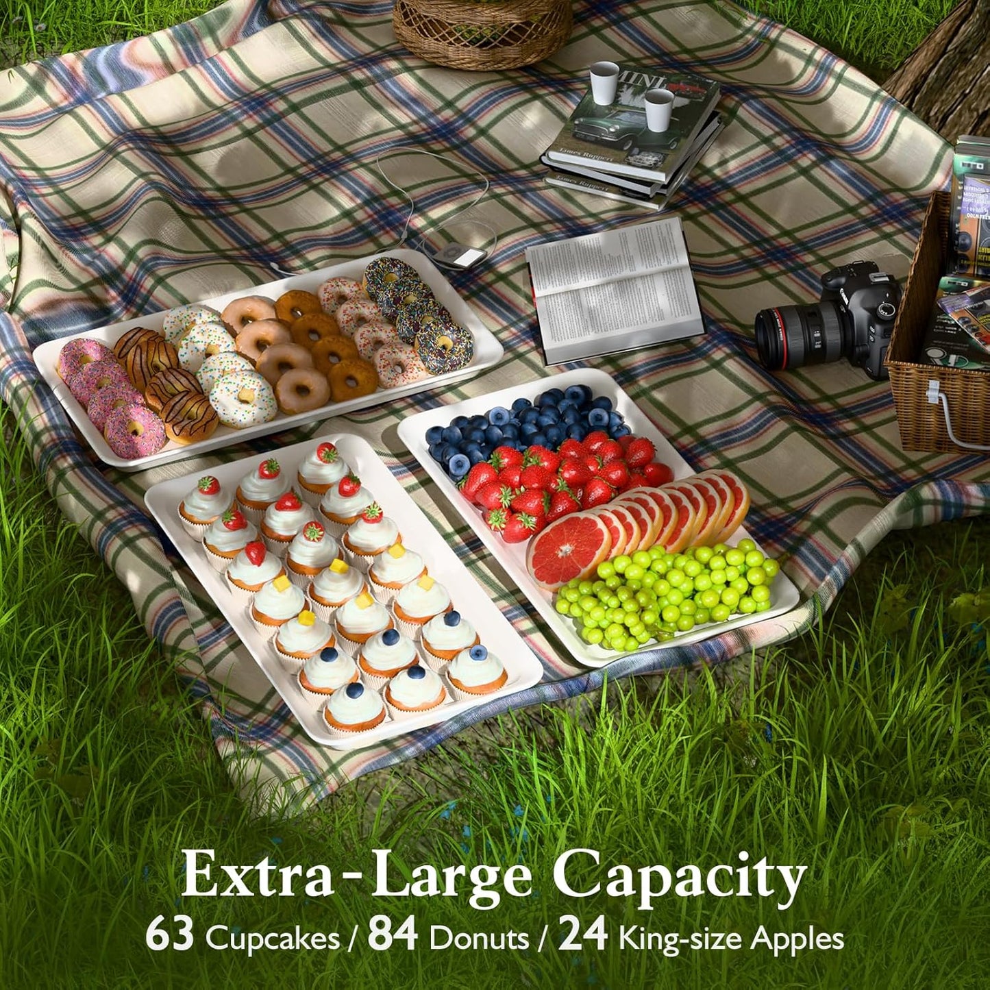 Extra Large 3-Tier Melamine Serving Tray Set and Cupcake Stand for Party Events, 17" Platters with Tiered Stand, Holds 63 Cupcakes, Food, Dessert, and Fruit – Black