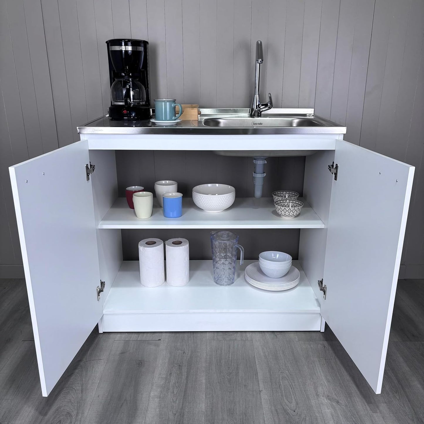 Tuhome Napoles Utility Kitchen Sink, Storage Cabinet with Shelf and Double Doors – All-in-One Kitchen Sink Cabinet for Home or Laundry