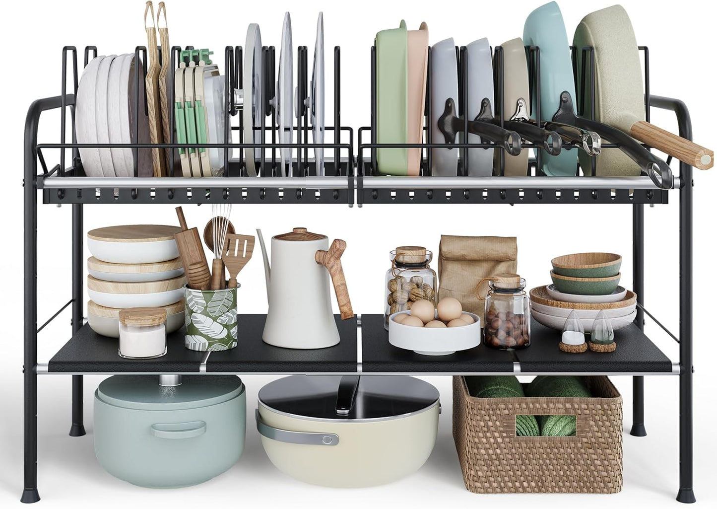 NETEL 2 Pack Under Sink Organizers and Storage,Expandable Under Cabinet Organizer Shelf with 8 Removable Panels,Expandable Shelf for Cupboard,Kitchen,Bathroom,Shoe Storage Rack