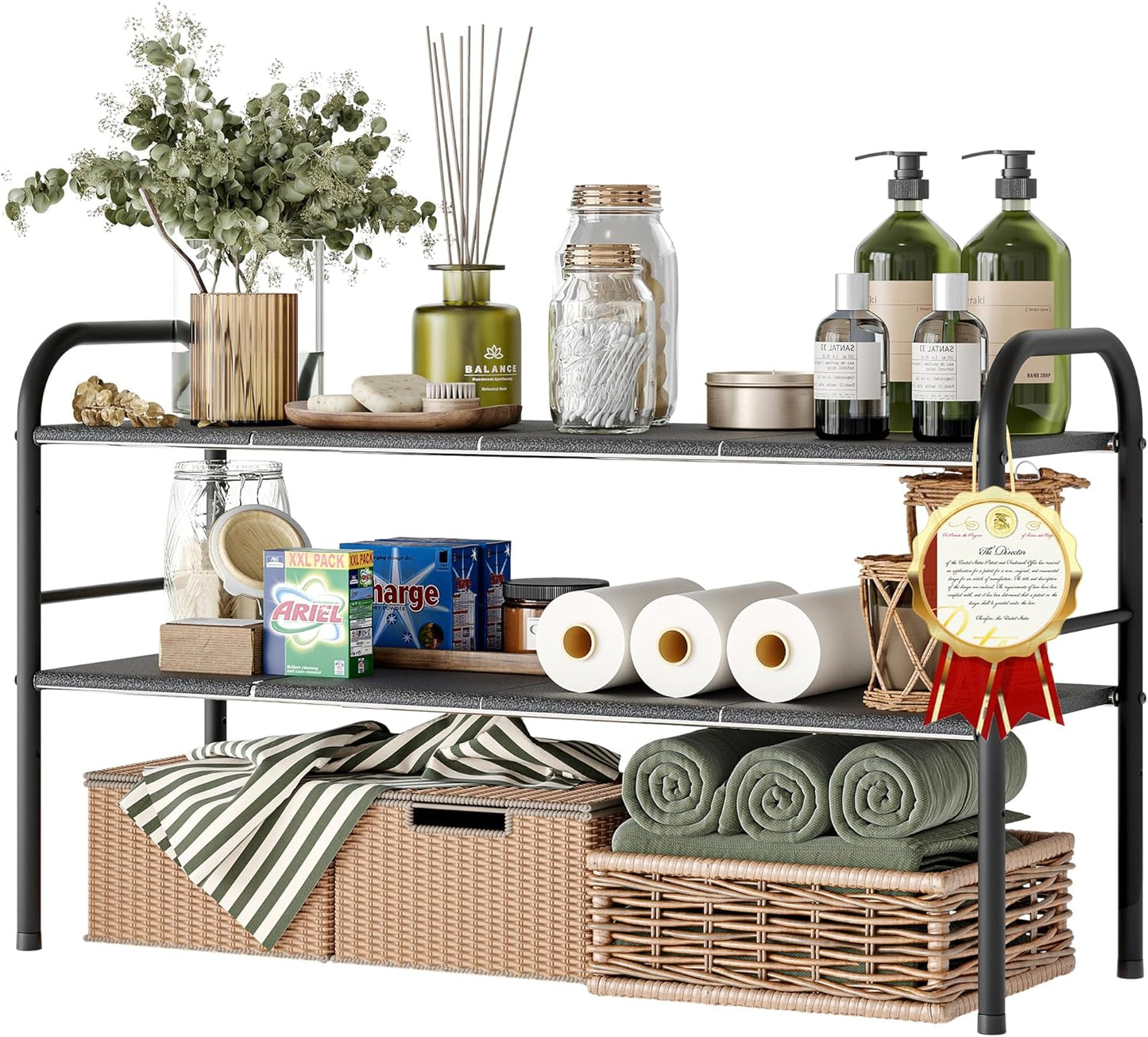 NETEL 2 Pack Under Sink Organizers and Storage,Expandable Under Cabinet Organizer Shelf with 8 Removable Panels,Expandable Shelf for Cupboard,Kitchen,Bathroom,Shoe Storage Rack