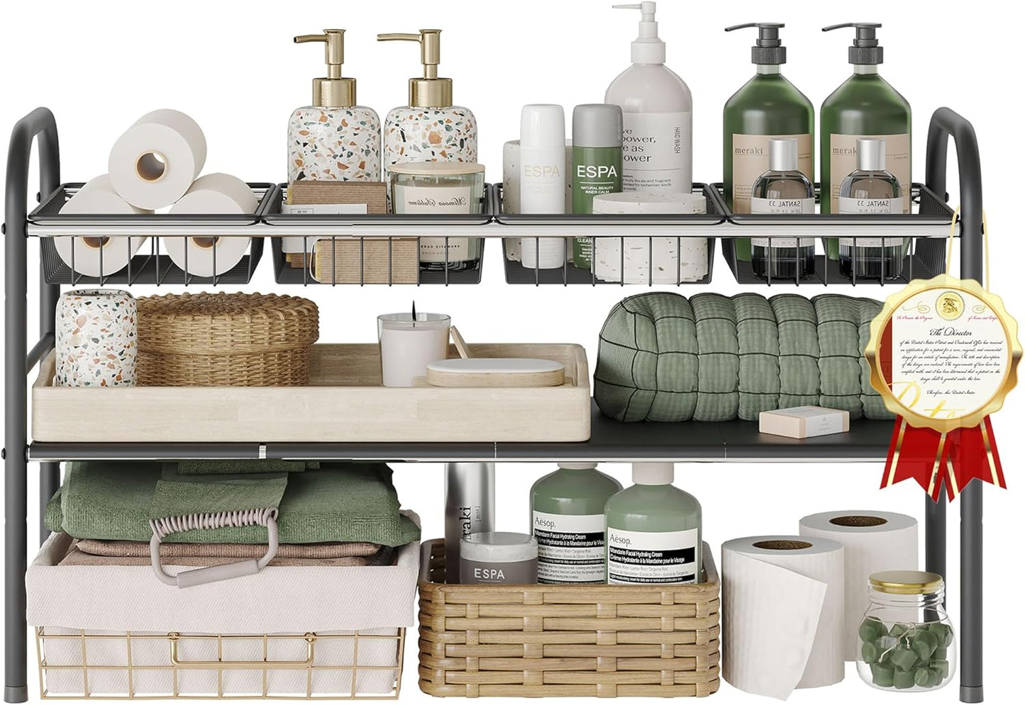 NETEL 2 Pack Under Sink Organizers and Storage,Expandable Under Cabinet Organizer Shelf with 8 Removable Panels,Expandable Shelf for Cupboard,Kitchen,Bathroom,Shoe Storage Rack