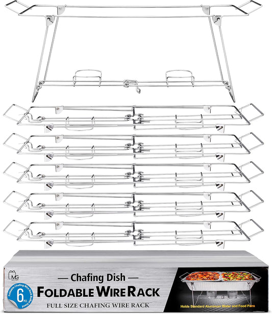 Foldable Chafing Wire Rack Buffet Stand - 6 Pack Full Size Racks For Dish Serving Trays Food Warmer catering supplies for Parties, Occasions, or Events