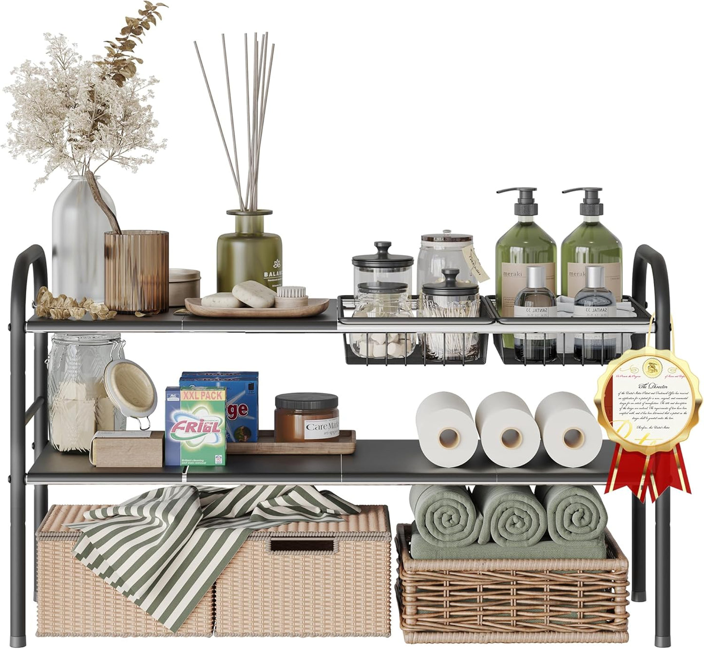 NETEL 2 Pack Under Sink Organizers and Storage,Expandable Under Cabinet Organizer Shelf with 8 Removable Panels,Expandable Shelf for Cupboard,Kitchen,Bathroom,Shoe Storage Rack