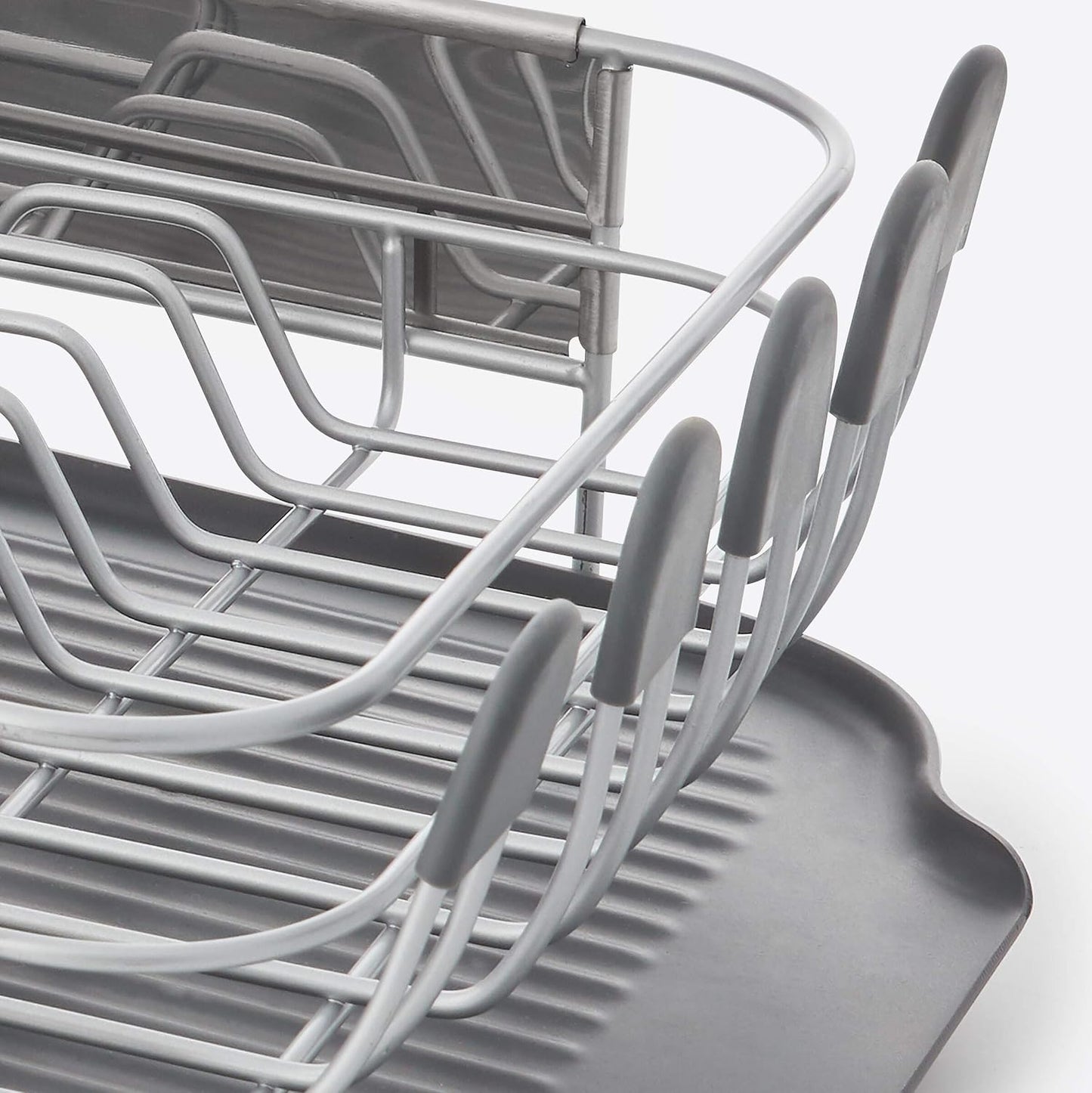 KitchenAid Compact, Space Saving Rust Resistant Dish Rack, with Angled Self Draining Drain Board and Removable Flatware Caddy, 16.06-Inch, Gray