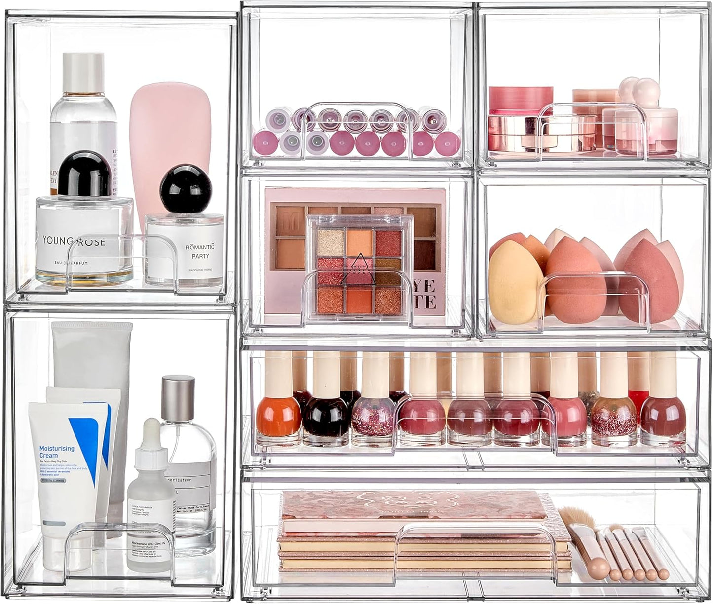 Vtopmart Stackable Storage Drawers Set of 5, Clear Plastic Organizer Bins for Baby Bottle, Beauty Supplies Storage, Ideal for Kichen Countertop, Vanity, Bathroom, Cabinet, Pantry Organization